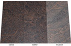 Granitfliesen Oberflächen: caress = softgebürstet + poliert,      leather = satiniert-geledert,      brushed = geflammt + gebürstet